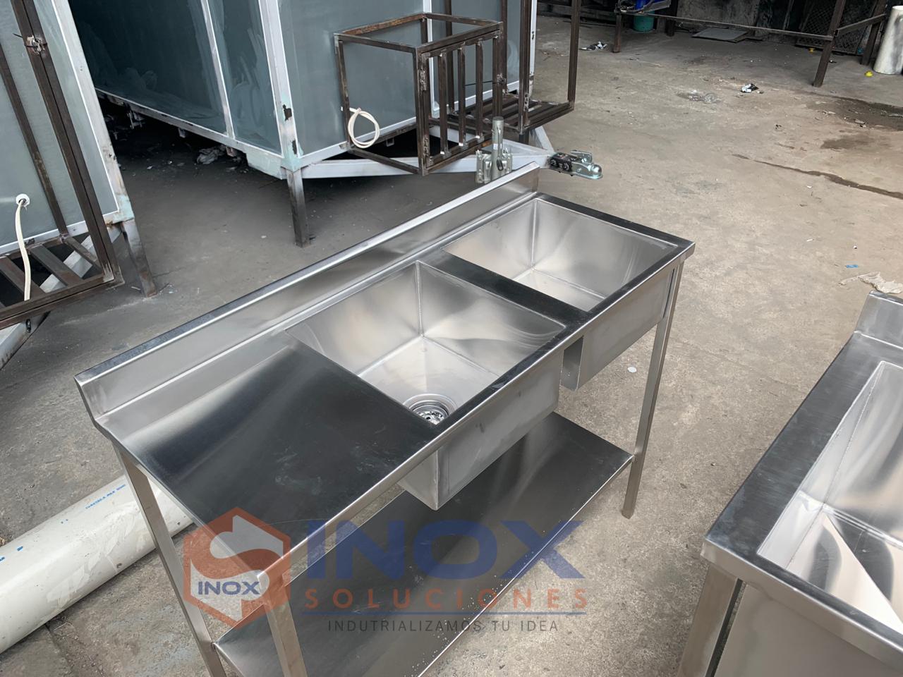 Fregador o Lavaplatos en acero inoxidable 304/AISI doble tina con salpicadero - Imagen 4