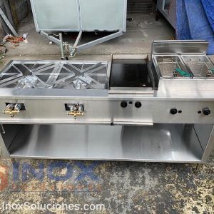 Estufa multifuncional en acero inoxidable 304/AISI 3-1 con quemadores de alta