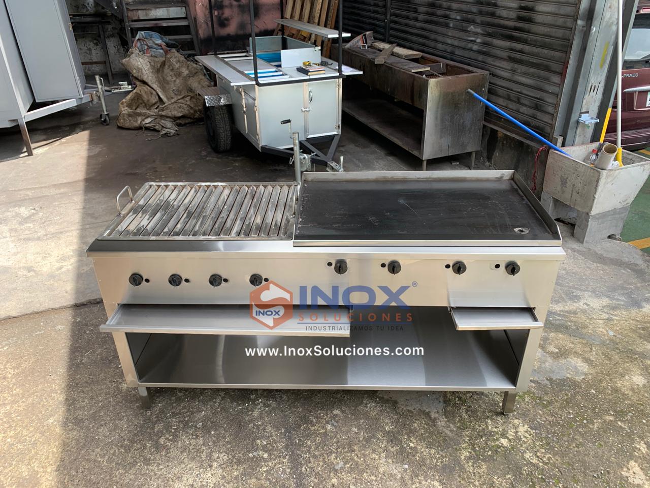 Estufa multifuncional en acero inoxidable 304/AISI 2-1 grill con piedras volcánicas