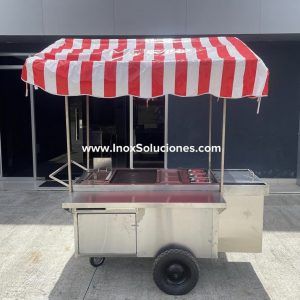Carretilla tipo empuje con techo tipo tolda para hot dog hamburguesas comida rápida
