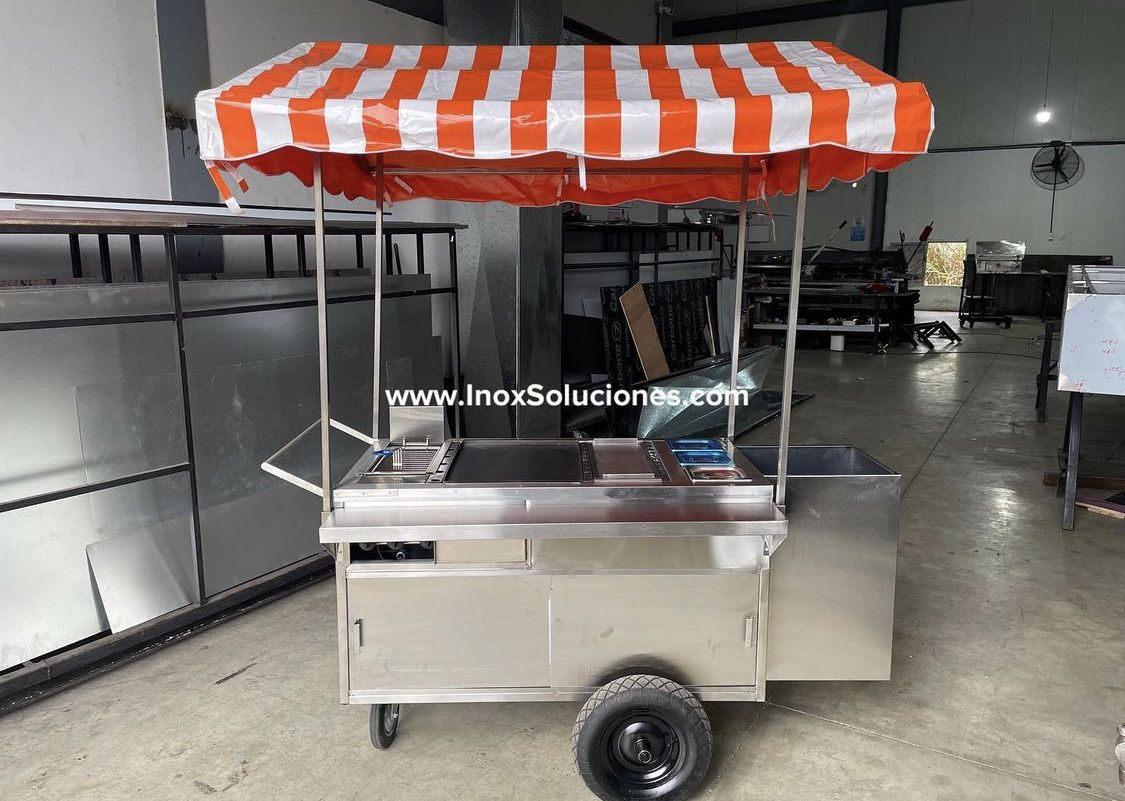 Carretilla tipo empuje con techo tipo tolda para hot dog hamburguesas comida rápida - Imagen 10