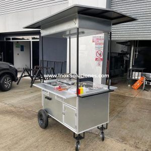 Carretilla tipo empuje con techo para hot dog hamburguesas comida rápida con freidora