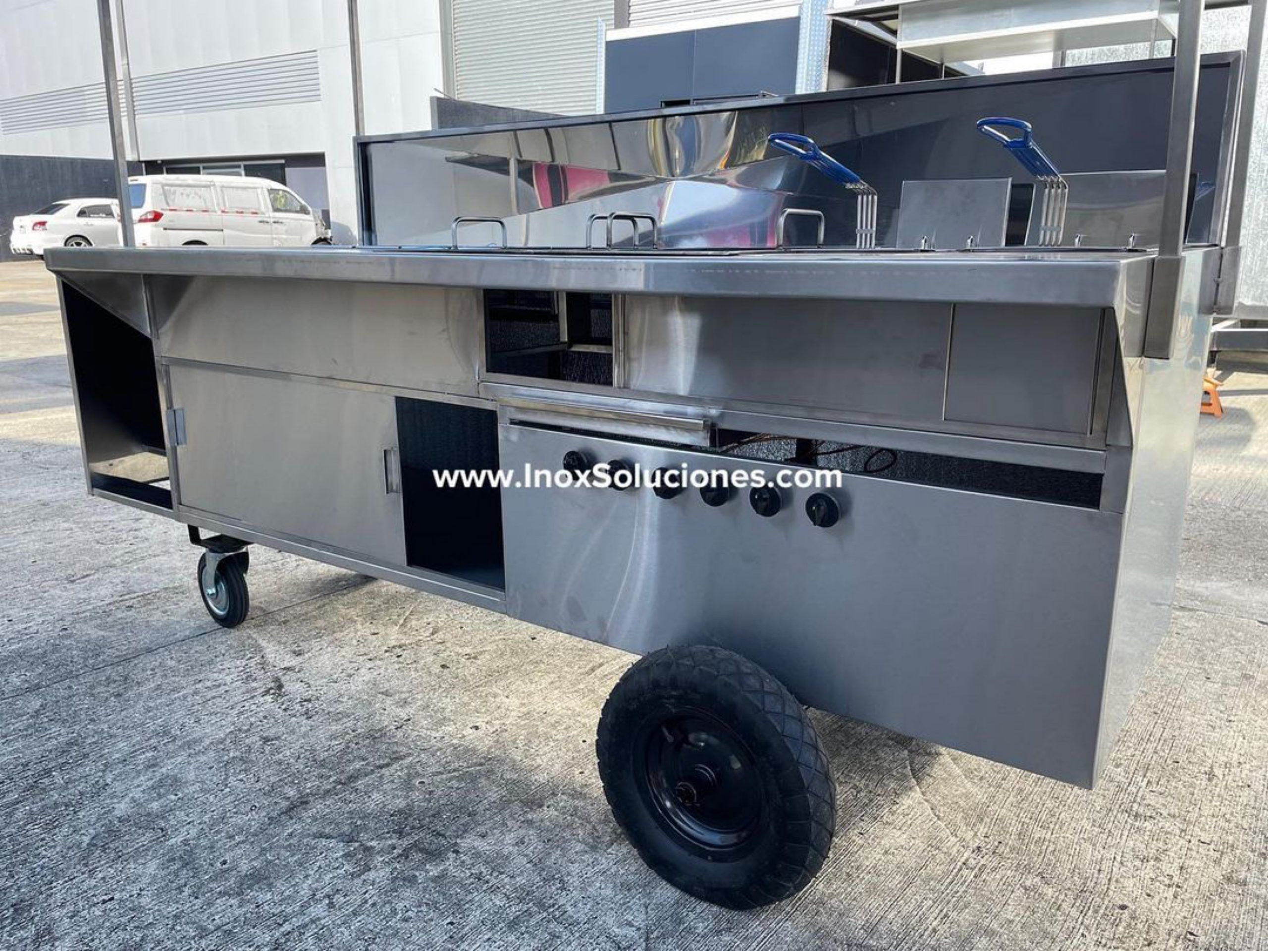 Carretilla ó carrito en acero inoxidable con techo tipo tolda desmontable para comida rápida hot dog hamburguesas asados - Imagen 4
