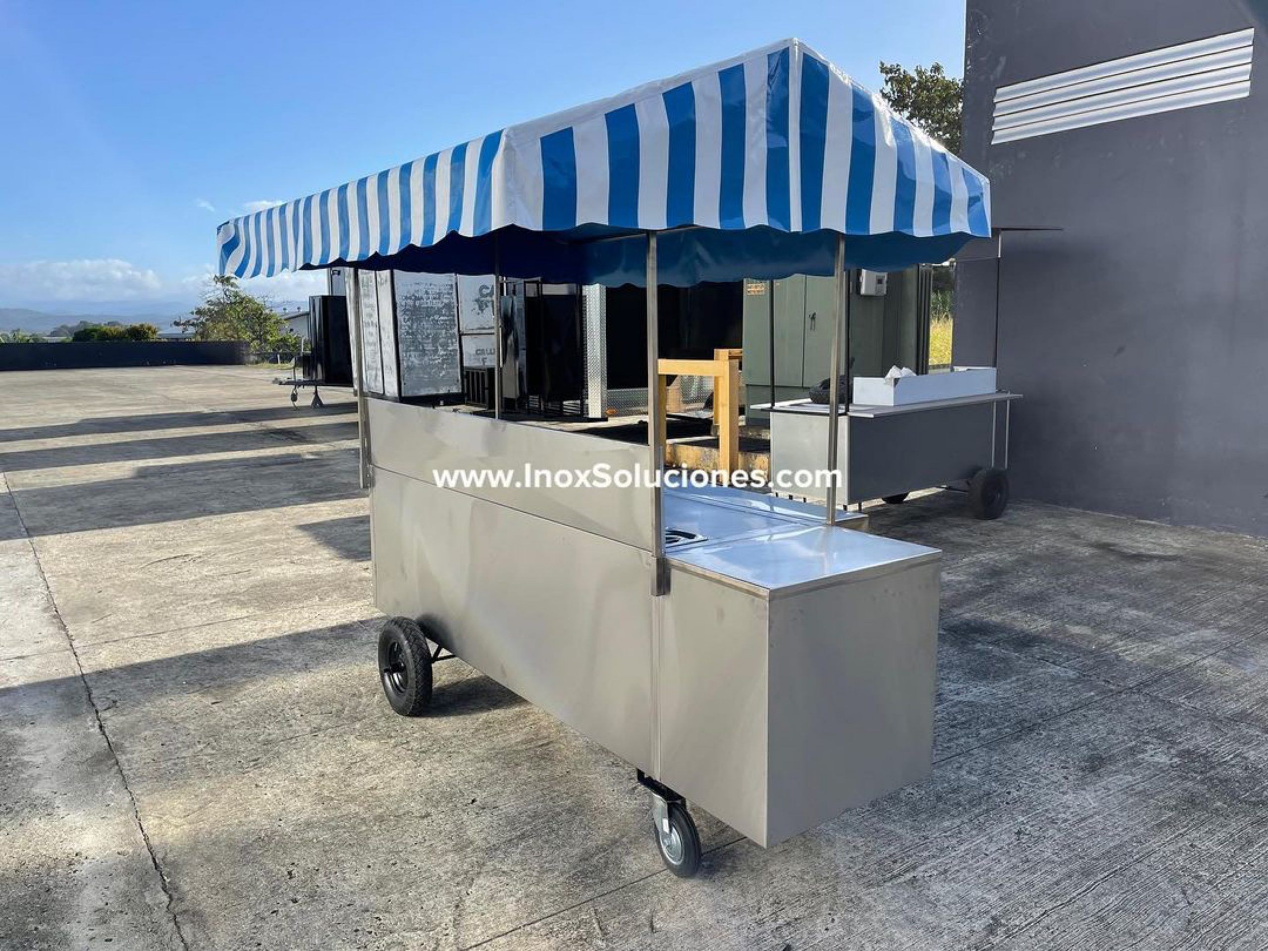 Carretilla ó carrito en acero inoxidable con techo tipo tolda desmontable para comida rápida hot dog hamburguesas asados - Imagen 6