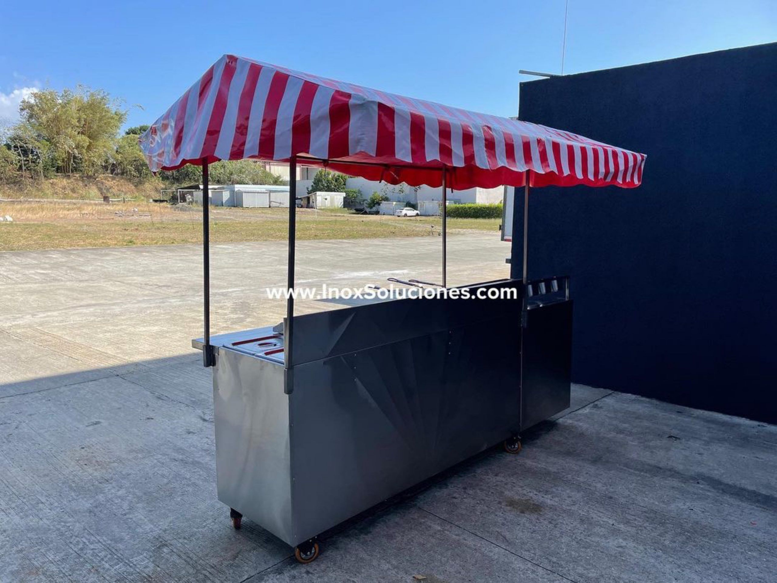 Carretilla ó carrito en acero inoxidable 304/AISI con techo tipo tolda para comida rápida hot dog hamburguesas - Imagen 6