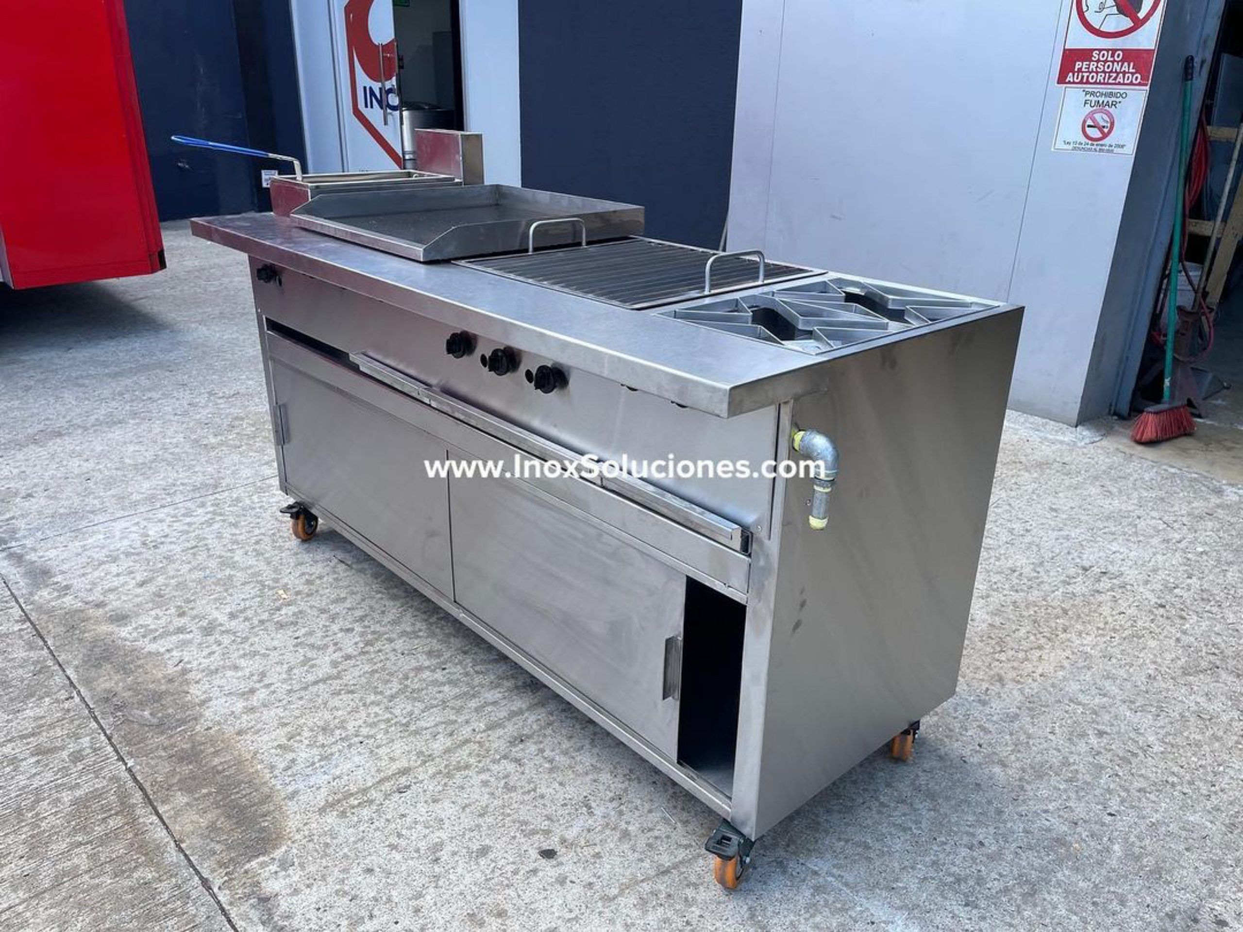 Estufa multifuncional en acero inoxidable 304/AISI 4-1 con ruedas y repisa superior - Imagen 5