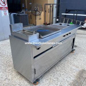 Estufa multifuncional en acero inoxidable 304/AISI 4-1 con ruedas y repisa superior
